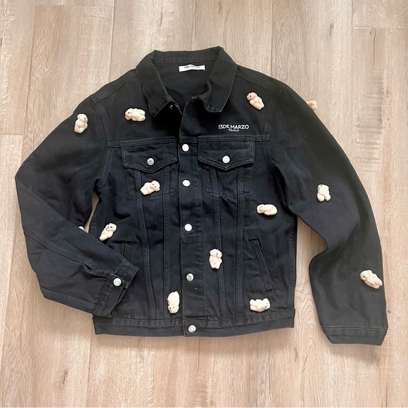 13DE MARZO Other - 13DE Marzo Paris Mini Teddy Bear Cover Denim Jacket Coat Black Size S - RARE